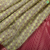 Marble blue pink combined cross bars design pink copper zari rangoli border trendy silk saree