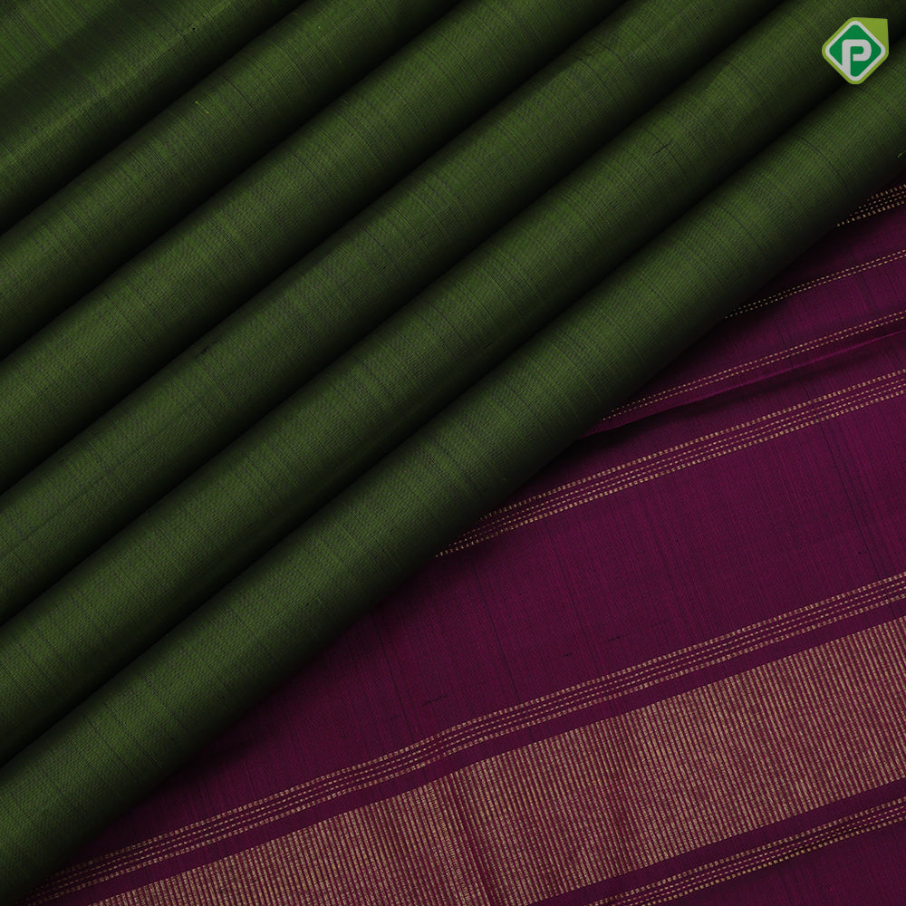 Bottle green plain weaved Purple gold zari border plain traditional vintage silk saree