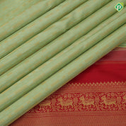 Pista Green Gold Zari Arrow Design Chilly Red Floral Border Design Traditional Silk Saree