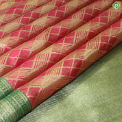 Tomato Red Gold Zari With Green Color Border Traditional Silk Saree