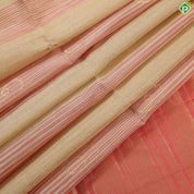 Beige brick red and gold zari round butta design borderless grand pallu soft silk saree