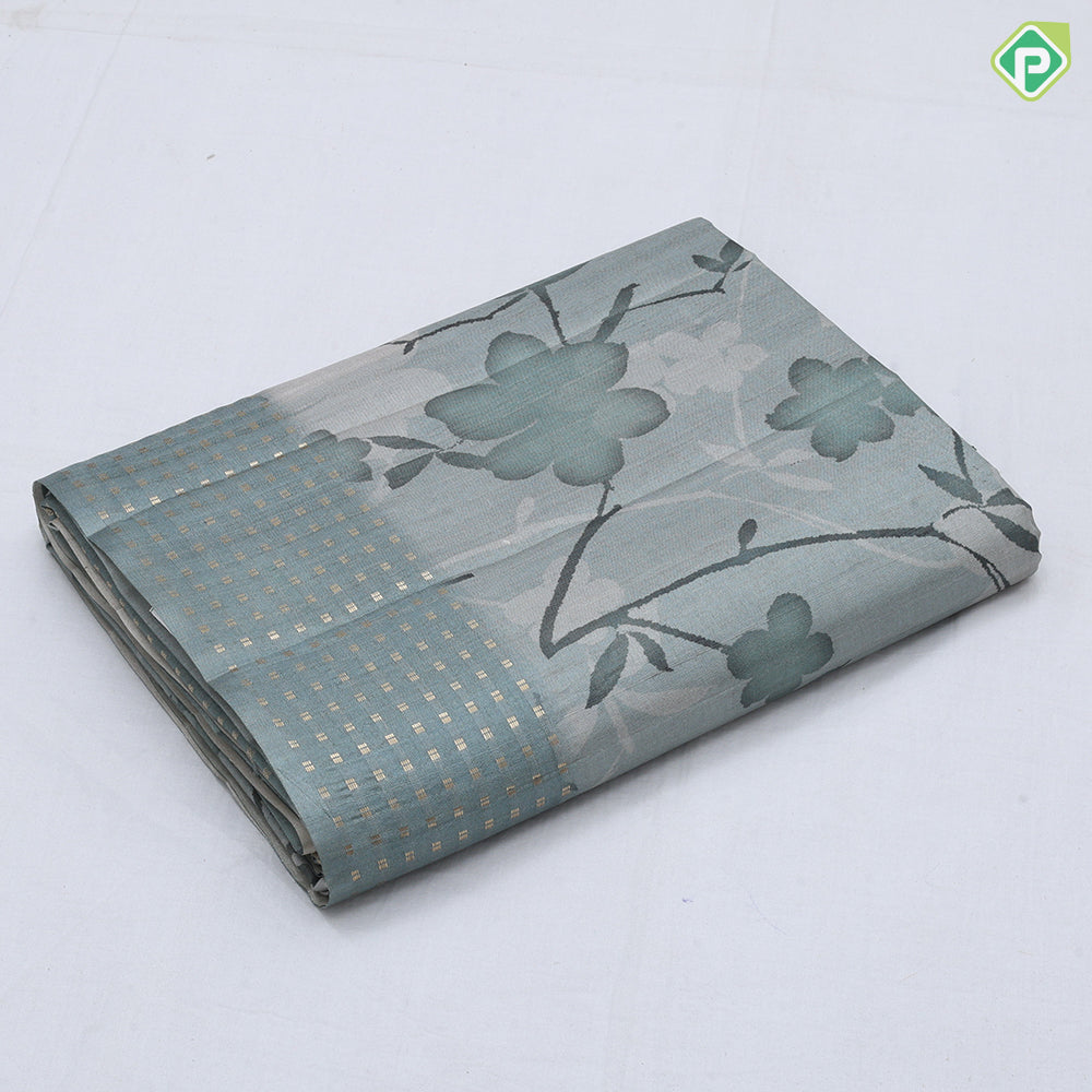 Pastel color fancy flower design self gold zari buttons border fancy border cotton saree