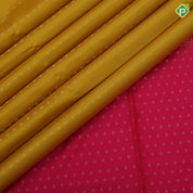 Mustard yellow gold zari dots lines self gold zari line border contrast pink gold zari dot pallu soft silk saree
