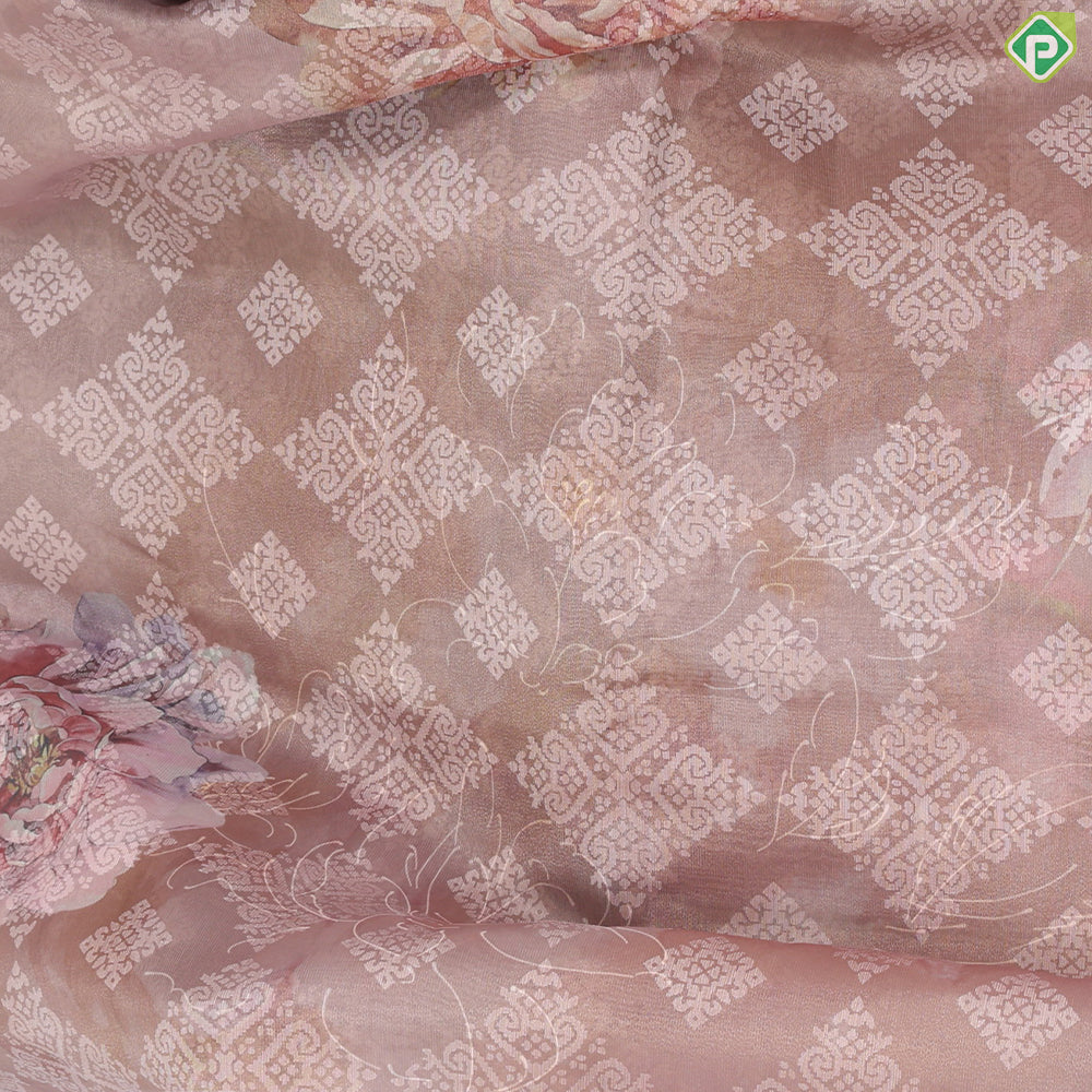 Onion Pink Floral with fancy cut work design edge border fancy cotton saree