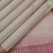 creamy sandal Self lines gold zari annam chakkaram butta three part onion pink rettapet high border traditional silk saree