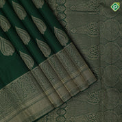 Bottle green gold zari leaf design self gold zari mango butta border gift silk saree
