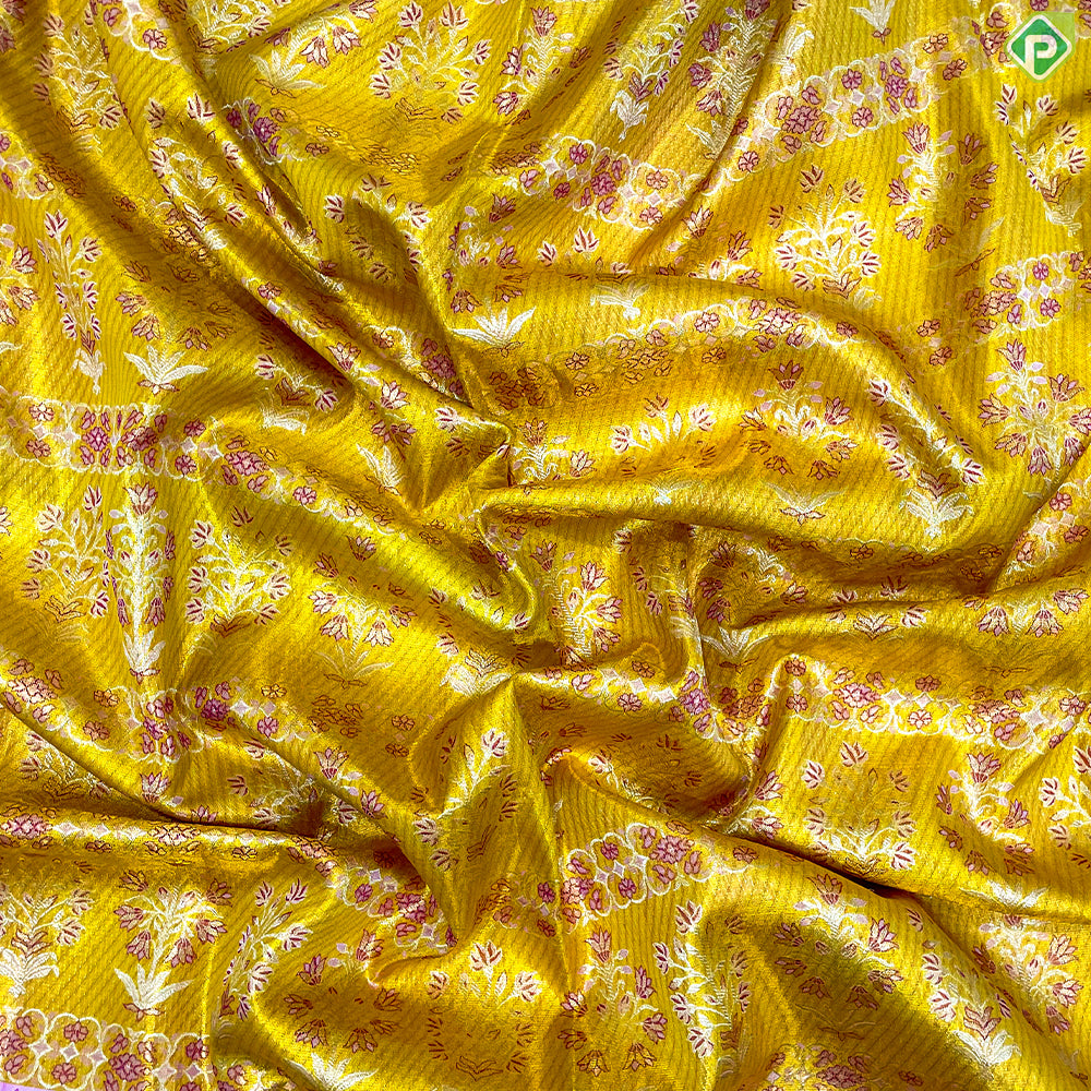 Golden Yellow With Grand Floral Design Exclusive Bridal Silk Saree