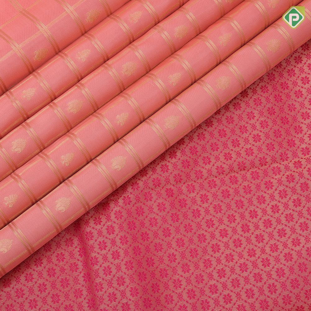 Peach gold zari window panel mid fancy butta pink gold zari fancy border Pure Mix silk saree