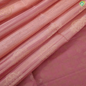 Peach and onion pink stripes gold zari round flower design borderless grand pallu soft silk saree