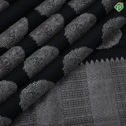 Black colour Silver Zari Thigam Butta Design Border Less Ledge Green Colour Luxury Black Silk Saree