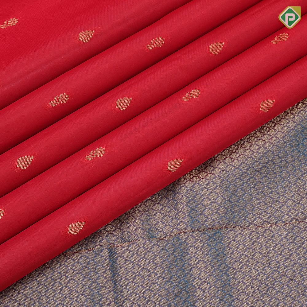 Chilly Red Gold Zari Flower Thilagam Butta Design Rexsona Green Floral Border Design Pure Mix Silk Saree