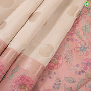cream with gold zari round butta design baby pink multi colour floral border semi tusser saree
