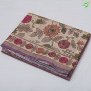 Peach Red Based Flower Floral Design Contrast Border Fancy Cotton Saree