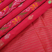 Pinkish Red gold zari stripes silver zari butta ikkat design self gold zari bordar Ikkat Silk saree