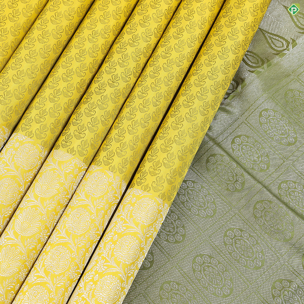Lemon Yellow With Sage Green Soft Silk Thread Diya Design High Border Trendy Designer Silk Saree