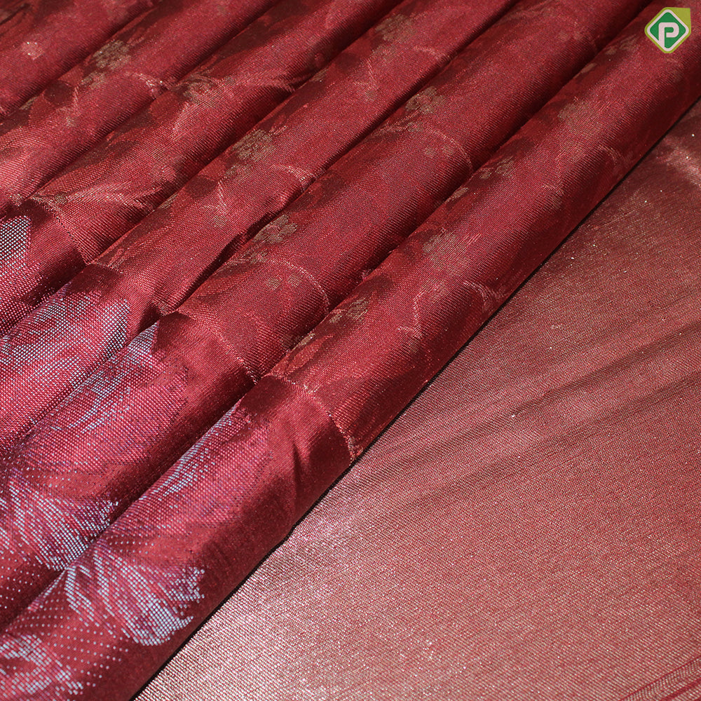 Maroon Color Silver Zari Floral Design With Big Flower Motif Border Fancy Trendy Silk Saree