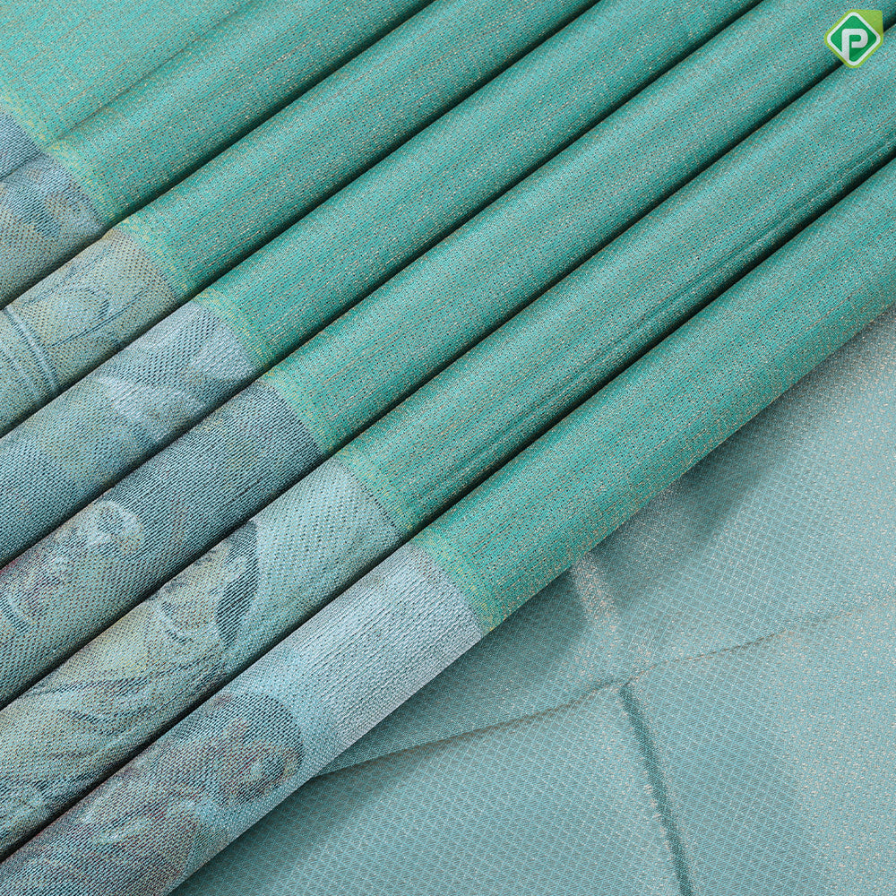 Rama Green gold zari by zari tissue weaved design queen in nandavanam modern art paint trendy tissue silk saree