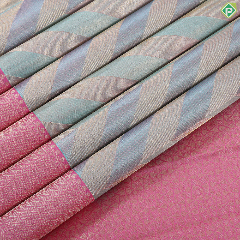 Dark lavender silver gold zari arrow line design beige silver gold zari spin weave design Trendy silk saree