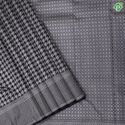 Black Colour Silver Zari Zig Zag Design Self Colour Ruthracham Small Zig Zag Border Design Luxury Black  Silk Saree