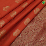 Rust Orange Gold Zari Butta Design Brown Floral Border Design Soft Art Saree