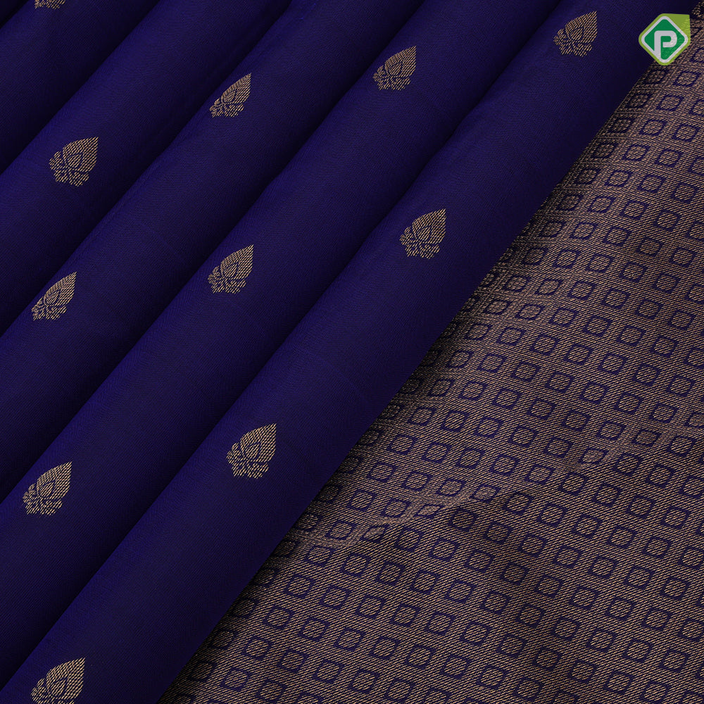 Navy Blue Gold Zari Small Motif Design Self Colour Zari Lines Border Design Traditional Silk Saree