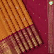 Mango yellow silver gold zari peacock butta design coffee brown purple gold zari meena work lines border vintage retro silk saree