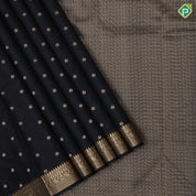 Black Colour Gold Zari Small Flower Butta Design Self Colour Mango Mayilkan Border Design Luxury Black Silk Saree