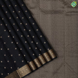 Black Colour Gold Zari Small Flower Butta Design Self Colour Mango Mayilkan Border Design Luxury Black Silk Saree