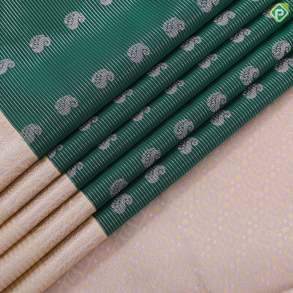 Emerald green with vairaoosi and butta design cream border Art silk gift saree