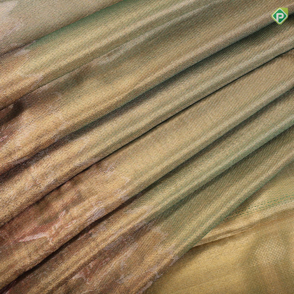 Goldish Green gold zari Raja Ravi varma's Shakundala Poetic movement in full tissue signature silk saree