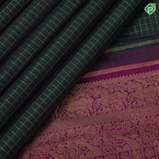 Castleton green gold zari vairaoosi zari kattam contrast purple gold zari rettapet border traditional silk saree