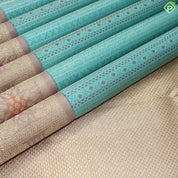 Rama Blue Silver Zari With Peach Pink Gold Zari Meena Work Traditional Silk Saree