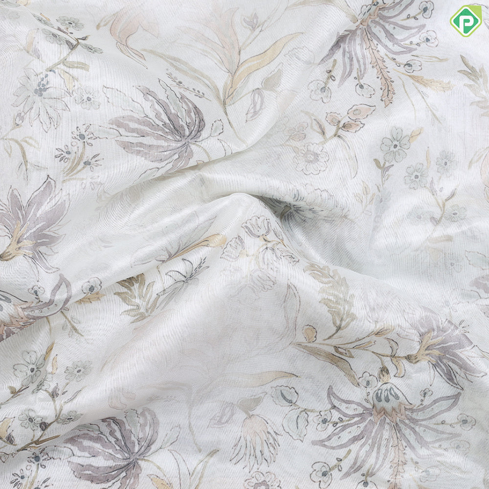 Pista green with multi colour flowers printed fancy cotton saree
