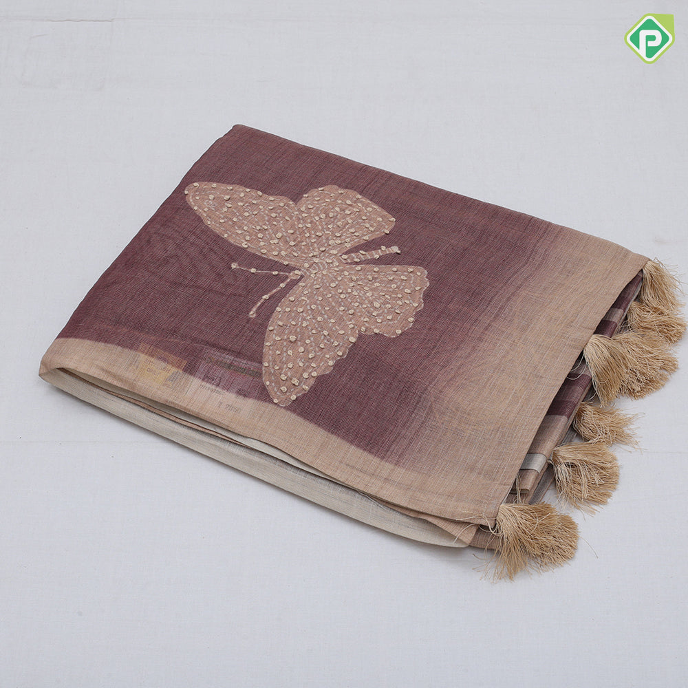 Brownish Red Beater fly Design Contrast Border Fancy Cotton Saree