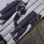 Ash Grey Big Elephant ikkat Design Contrast Black Gold Zari Peacock and mango multi lines border Ikkat silk saree