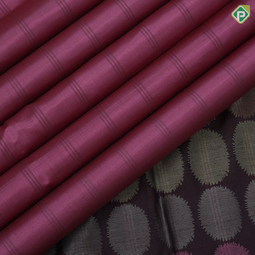 Dark onion pink self checks design black tri color zari round butta border soft silk saree