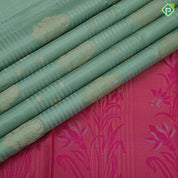 Purple blue gold zari flower bunch design contrast pallu and gold zari border soft silk saree
