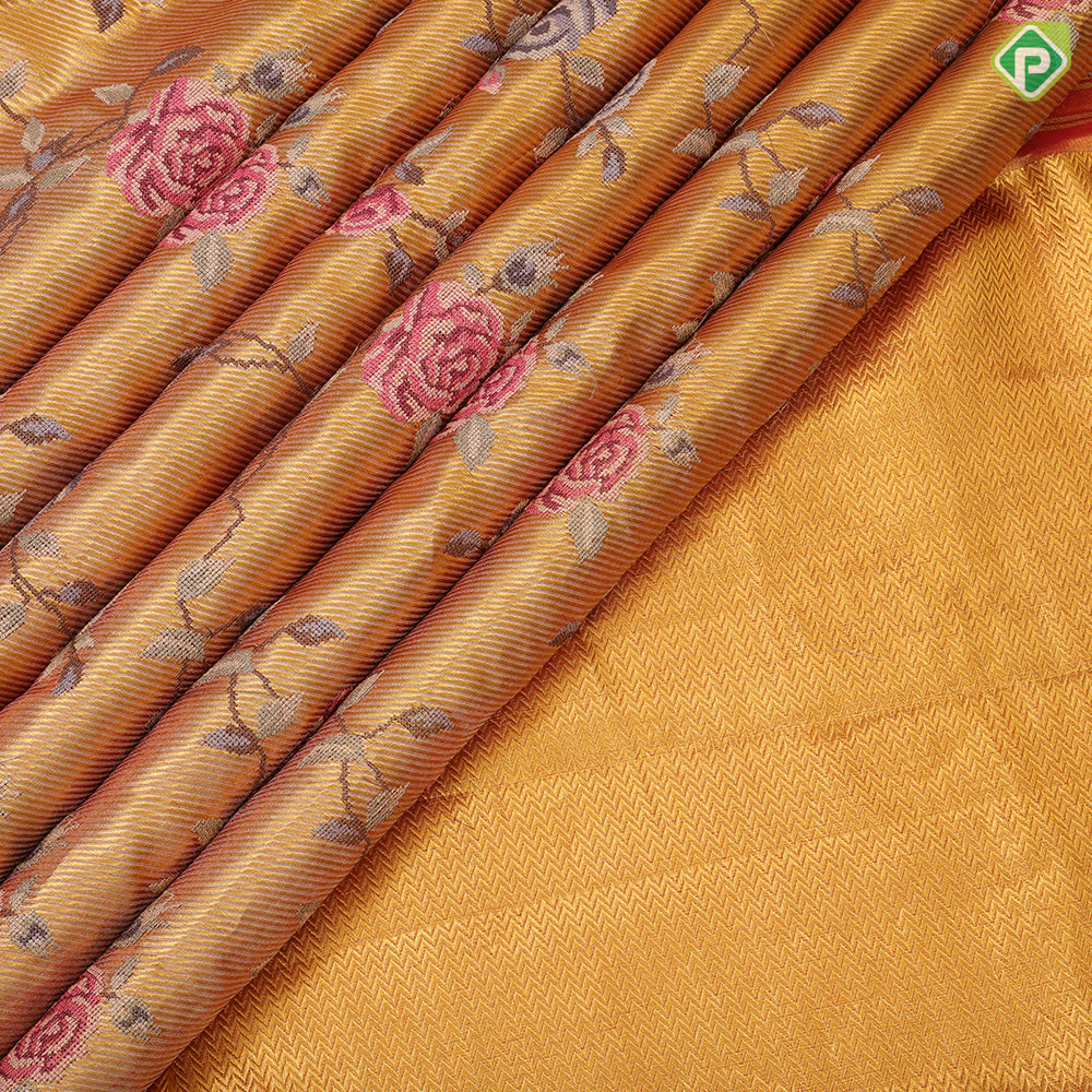 light Lavender gold zari with silk thread floral embroidered design plain gold zari zig zag border embroidery silk saree