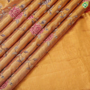 light Lavender gold zari with silk thread floral embroidered design plain gold zari zig zag border embroidery silk saree