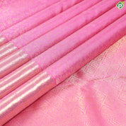 Light Pink With Gold Zari Body Design Self Colour With Green Edge Border Grand Silk Saree