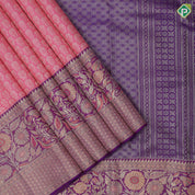 Bubblegum Pink Gold Zari Flower Design Purple Colour Bride Flower Ruthracham Border Design Wedding Silk Saree