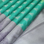 Rexsona Green Nandi Motif Silver Zari With Lavender Border Traditional Silk Saree