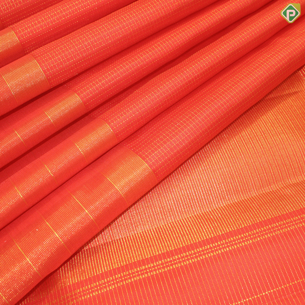 Chili Red Gold Zari Vaira Oosi Checks With Self Color Lines Border Traditional Silk Saree