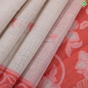 wood beige cream checked flower design contrast pink cream modern art border fancy cotton saree