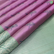 Pink Birds Design Gold Zari With Rexsona Green Jungle Border Fancy Trendy Silk Saree