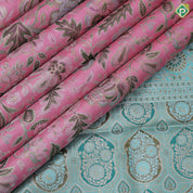 Flamingo pink multi color zari grand floral meena work rexona green rich border Exclusive grand bridal silk saree