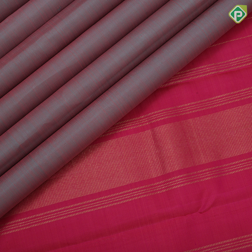 Dusty grey dual tone plain weaved rose pink gold zari border plain traditional vintage silk saree
