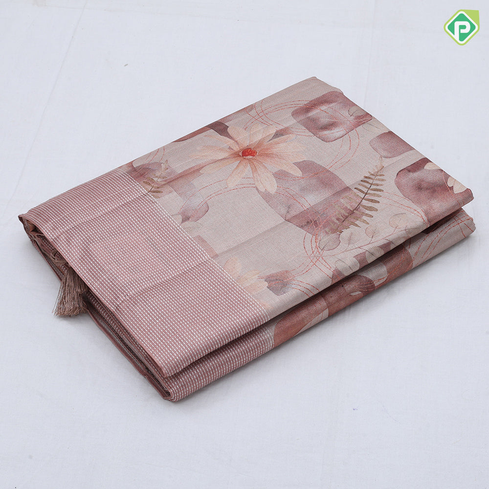 Fancy flowers printed design self thread lines border fancy cotton saree