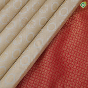 Cream White Gold Zari Peacock Charam Gandaberunda Design Chilly Red Ruthracham Leaf Border Design Wedding Silk Saree