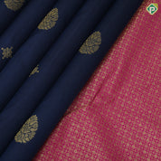 Midnight blue gold zari thilagam butta design rose pink gold zari mango design butta lines border gift silk saree